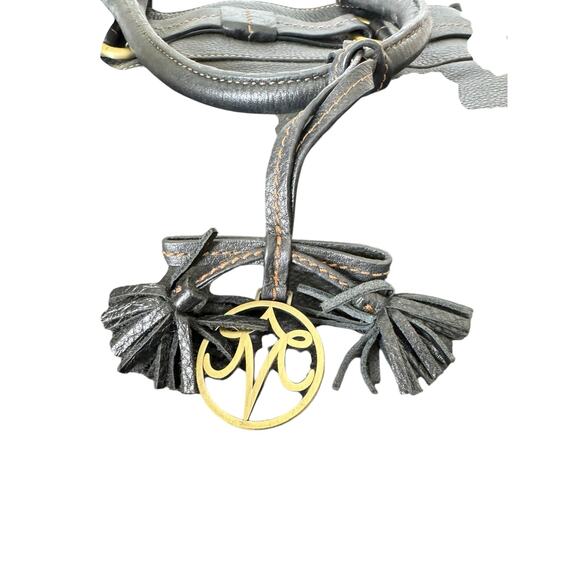 Johnston & Murphy Black Leather Tote Bag Purse Gold Logo Charm | Large Interior - Picture 8 of 8